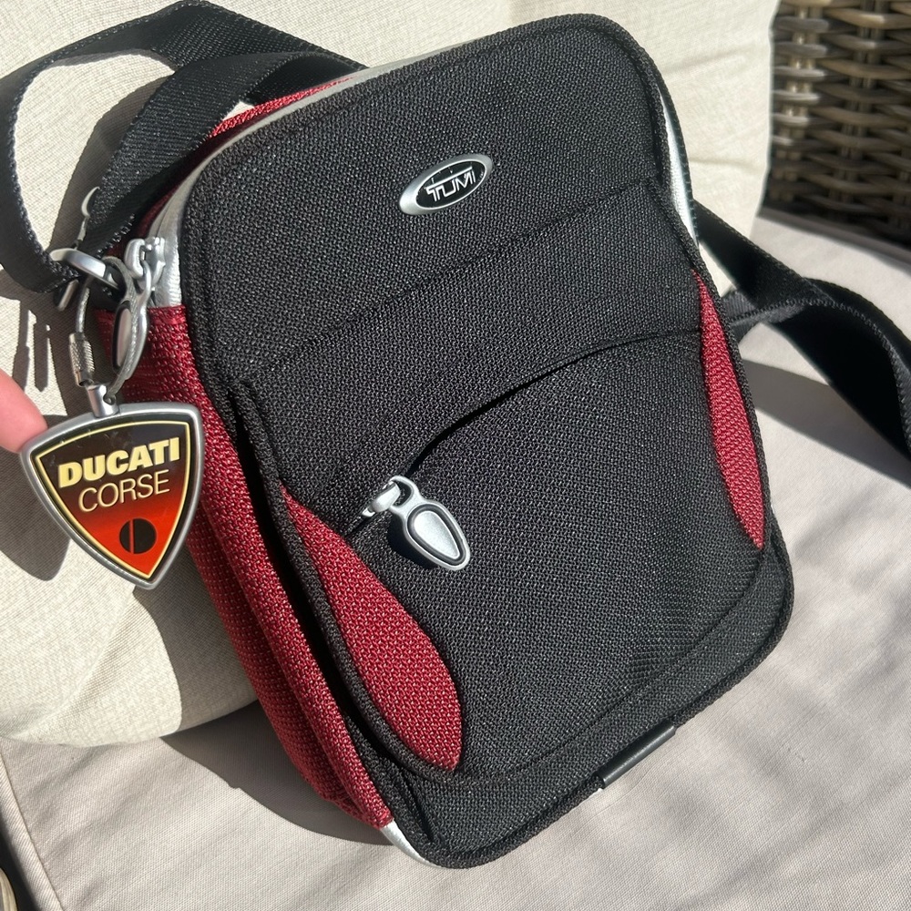 TUMI X DUCATI  Black and Red Crossbody Bag